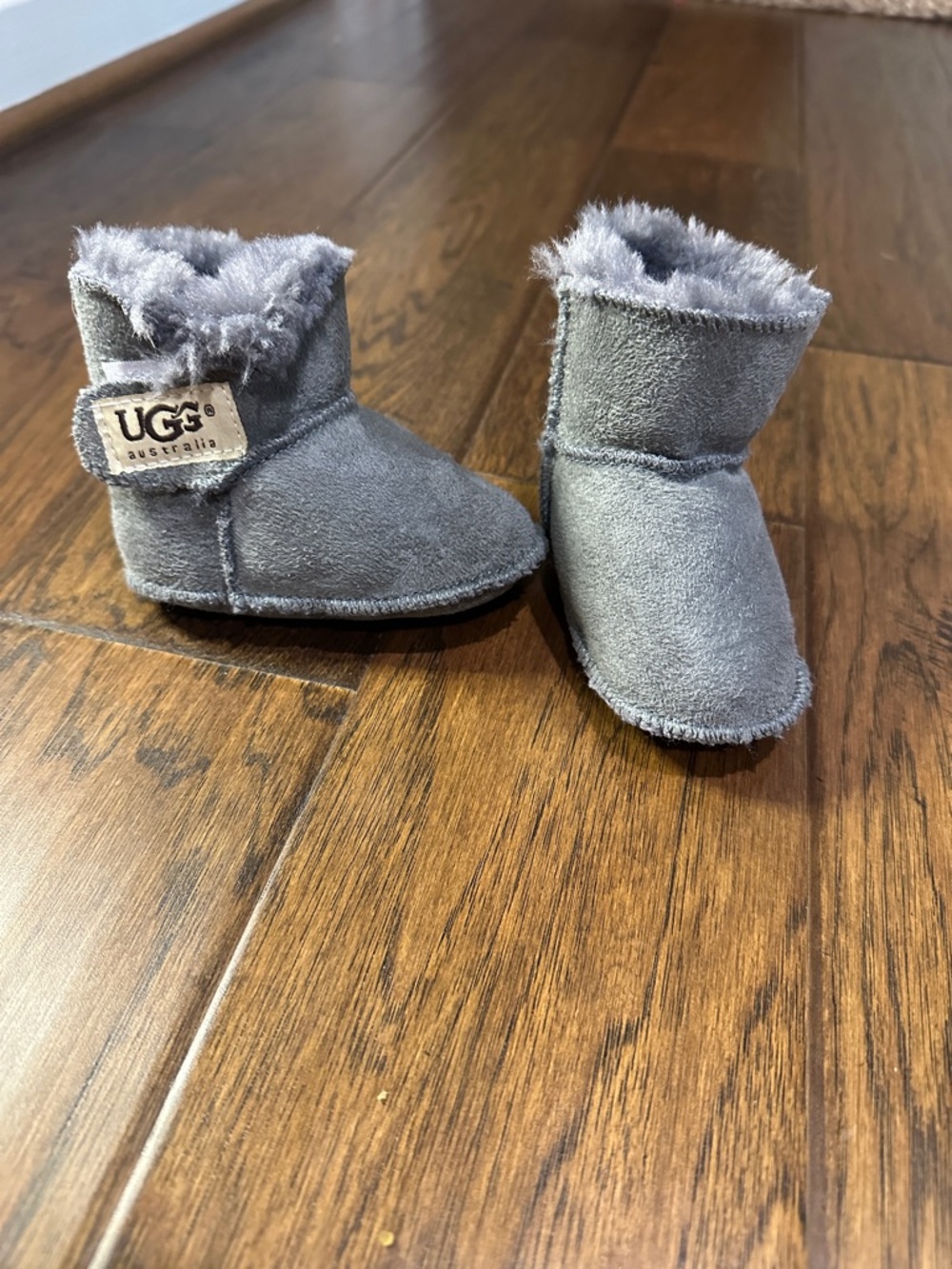 UGG Kids Grey Suede Faux Fur Booties